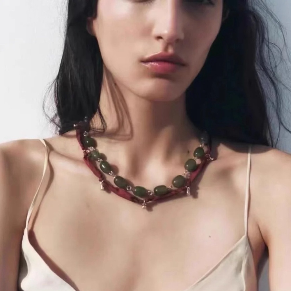 Green Beaded And Ribbon Necklaces - Picture 4 of 12